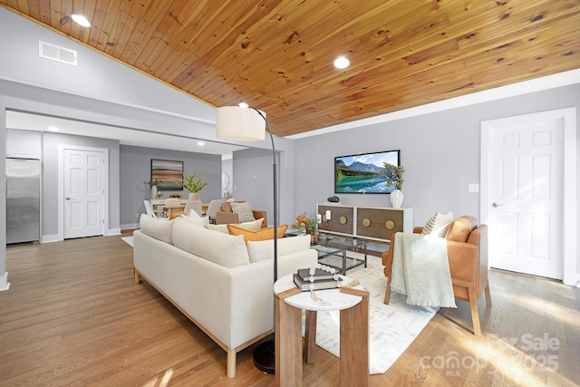 4838 Keats Ave, Charlotte, NC 28212 - living area featuring wooden ceiling, recessed lighting, vaulted ceiling, and wood finished floors