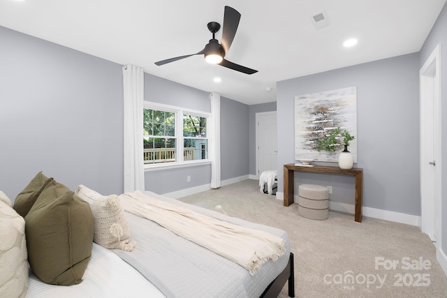 4838 Keats Ave, Charlotte, NC 28212 - bedroom with carpet floors, a ceiling fan, and recessed lighting