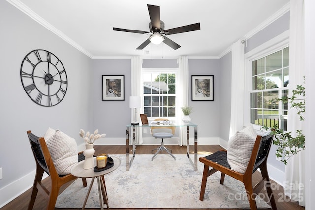 4838 Keats Ave, Charlotte, NC 28212 - office space featuring ceiling fan, wood finished floors, and ornamental molding