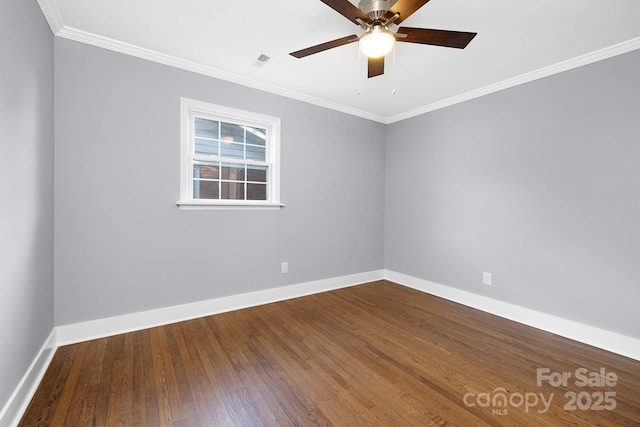 4838 Keats Ave, Charlotte, NC 28212 - unfurnished room featuring dark wood-style flooring, a ceiling fan, and crown molding