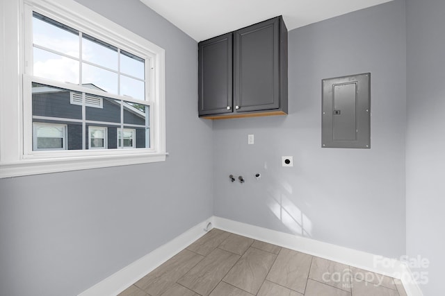 4838 Keats Ave, Charlotte, NC 28212 - washroom with electric panel, cabinet space, electric dryer hookup, washer hookup, and gas dryer hookup