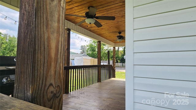 85 Oshea Ln, Waynesville, NC 28786 - wooden terrace with ceiling fan