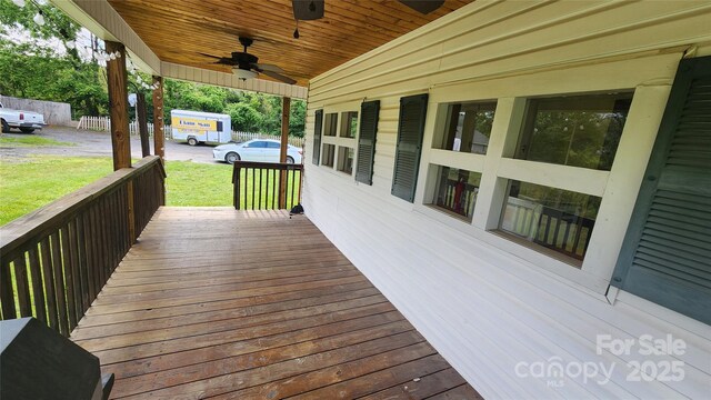 85 Oshea Ln, Waynesville, NC 28786 - deck featuring ceiling fan and a yard