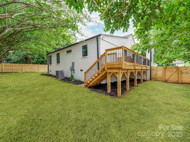 2114 Thurmond Pl, Charlotte, NC 28205 - back of house with stairway, a deck, cooling unit, and brick siding