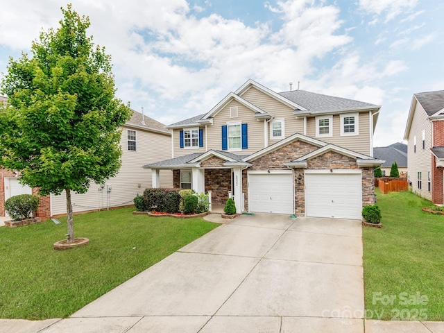 6532 Prosperity Commons Dr, Charlotte, NC 28269 - craftsman inspired home featuring concrete driveway, stone siding, and an attached garage