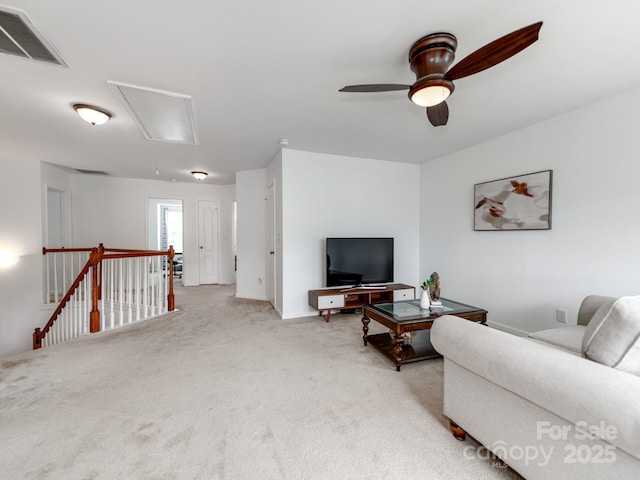 6532 Prosperity Commons Dr, Charlotte, NC 28269 - carpeted living area featuring attic access, ceiling fan, and baseboards