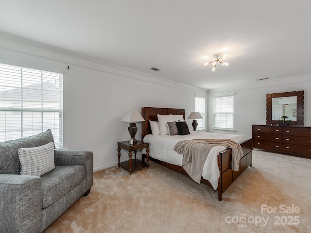 6532 Prosperity Commons Dr, Charlotte, NC 28269 - bedroom with crown molding, light colored carpet, baseboards, and a chandelier
