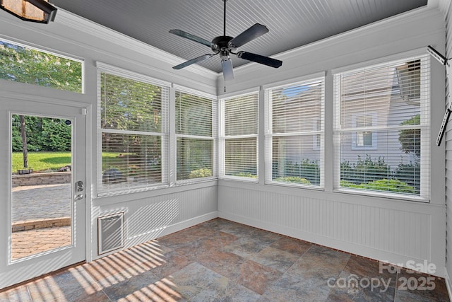 16909 Red Cow Rd, Charlotte, NC 28277 - unfurnished sunroom featuring a ceiling fan and healthy amount of natural light