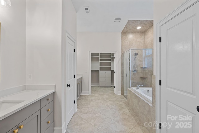 16909 Red Cow Rd, Charlotte, NC 28277 - bathroom featuring a stall shower, vanity, a bath, and a spacious closet