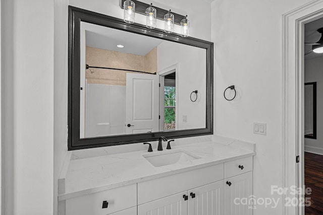 16909 Red Cow Rd, Charlotte, NC 28277 - full bath featuring vanity, wood finished floors, and a shower