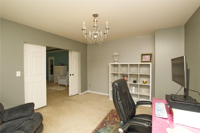 4001 Brook Valley Run, Monroe, NC 28110 - carpeted office space featuring baseboards and a chandelier