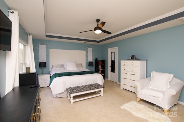4001 Brook Valley Run, Monroe, NC 28110 - bedroom featuring a raised ceiling, light carpet, ceiling fan, and crown molding