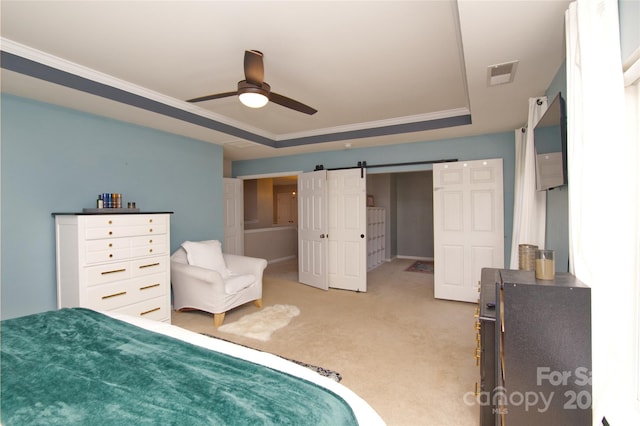 4001 Brook Valley Run, Monroe, NC 28110 - bedroom featuring carpet floors, crown molding, a tray ceiling, and a ceiling fan