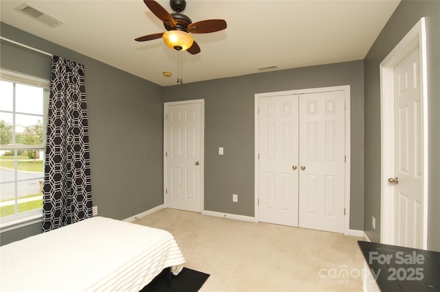 4001 Brook Valley Run, Monroe, NC 28110 - bedroom featuring light colored carpet, a closet, baseboards, and ceiling fan