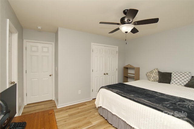 4001 Brook Valley Run, Monroe, NC 28110 - bedroom with light wood-type flooring, a closet, baseboards, and ceiling fan