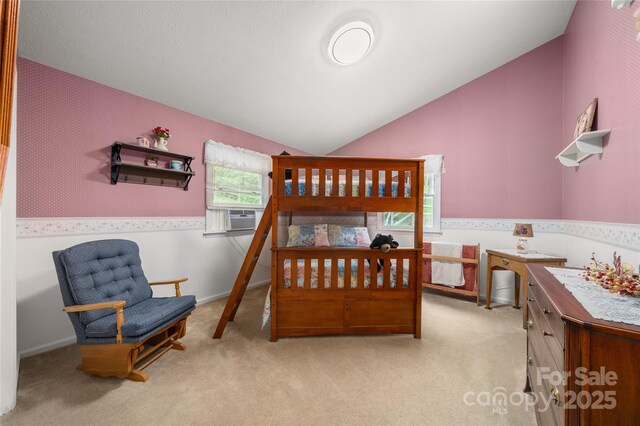 131 Apple Blossom Ln, Maggie Valley, NC 28751 - carpeted bedroom with lofted ceiling and cooling unit
