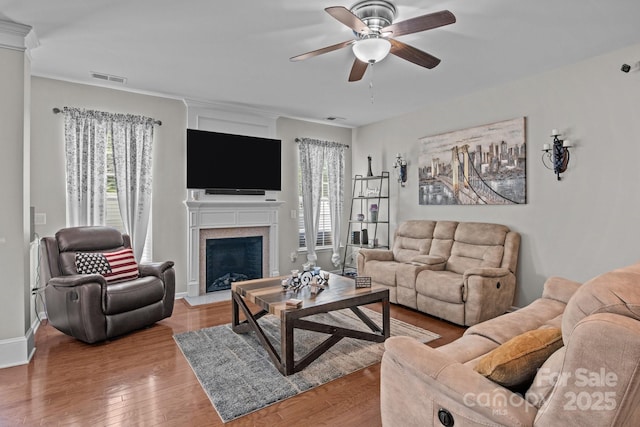 2233 Sonoma Valley Dr, Charlotte, NC 28214 - living area featuring ceiling fan, a fireplace with raised hearth, and light wood-style flooring
