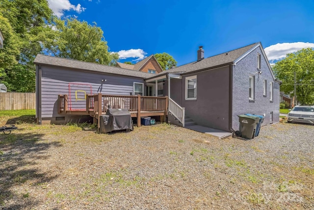 432 4th Street Pl SW, Hickory, NC 28602 - rear view of house featuring a wooden deck, crawl space, a chimney, and brick siding