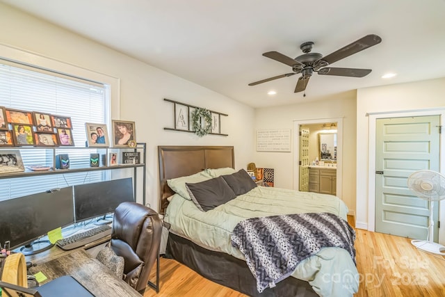 432 4th Street Pl SW, Hickory, NC 28602 - bedroom featuring wood finished floors, recessed lighting, ensuite bathroom, a ceiling fan, and an office area