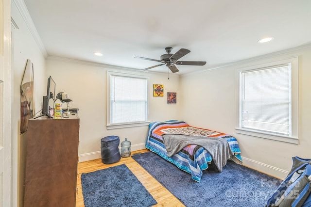 432 4th Street Pl SW, Hickory, NC 28602 - bedroom featuring crown molding, baseboards, wood finished floors, ceiling fan, and recessed lighting