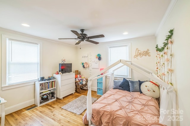 432 4th Street Pl SW, Hickory, NC 28602 - bedroom featuring ornamental molding, wood finished floors, baseboards, ceiling fan, and recessed lighting