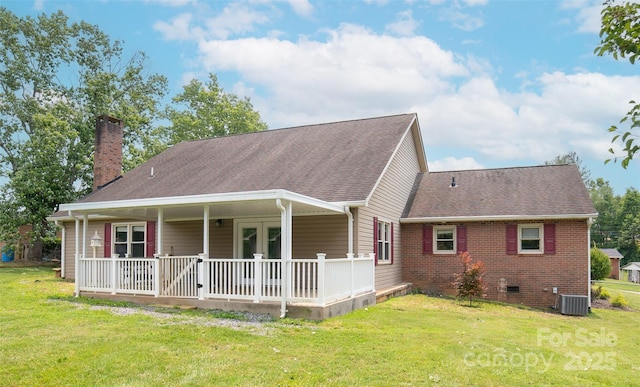 2411 Allendale Cir, Lenoir, NC 28645 - view of front of house with a chimney, a front yard, a shingled roof, and covered porch