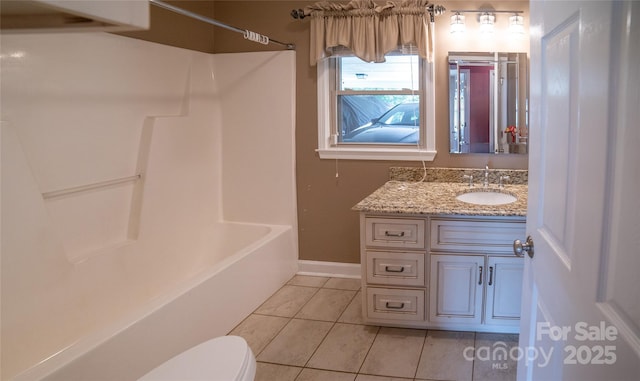 2411 Allendale Cir, Lenoir, NC 28645 - bathroom with tile patterned floors, vanity, toilet, washtub / shower combination, and baseboards