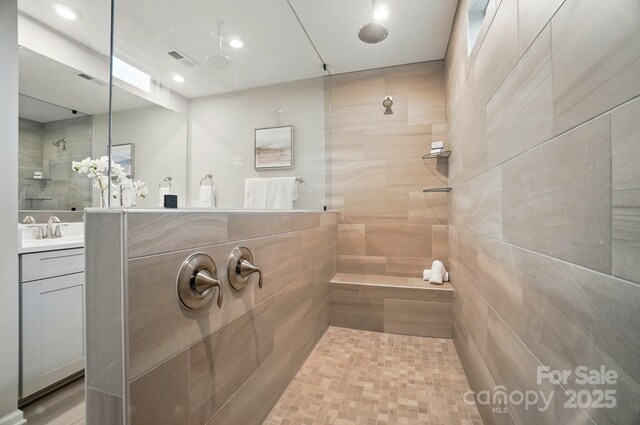 9930 Cask Way, Huntersville, NC 28078 - full bathroom with tiled shower, vanity, and recessed lighting