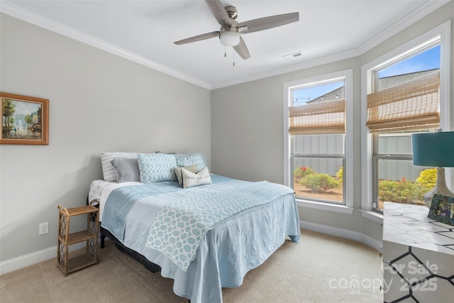 1712 Askern Ct, Waxhaw, NC 28173 - bedroom with ornamental molding, baseboards, light carpet, and a ceiling fan