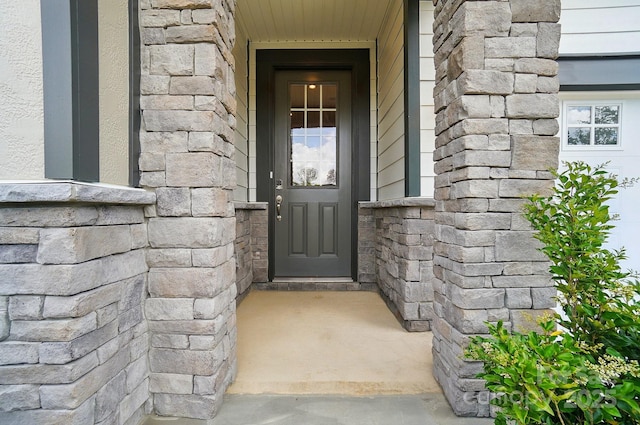 9957 Cask Way, Huntersville, NC 28078 - doorway to property featuring stone siding