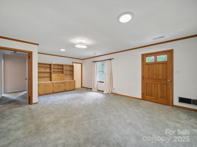 220 Lakeview Dr, Belmont, NC 28012 - unfurnished living room featuring ornamental molding, baseboards, and carpet