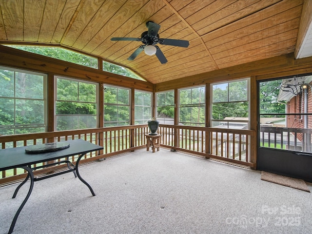 220 Lakeview Dr, Belmont, NC 28012 - sunroom with vaulted ceiling, wood ceiling, ceiling fan, carpet, and plenty of natural light