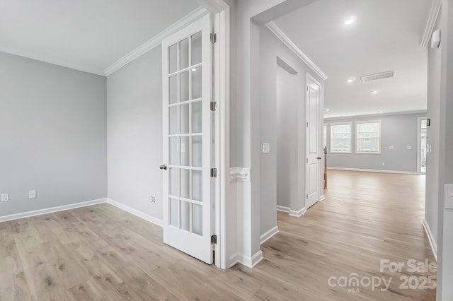 9934 Cask Way, Huntersville, NC 28078 - hall featuring ornamental molding, light wood-type flooring, baseboards, and recessed lighting