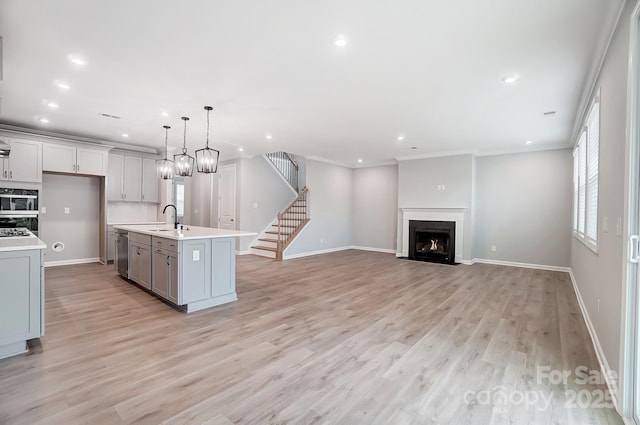 9934 Cask Way, Huntersville, NC 28078 - kitchen featuring light countertops, gray cabinets, a sink, stainless steel dishwasher, and recessed lighting