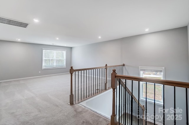 9934 Cask Way, Huntersville, NC 28078 - hall featuring an upstairs landing, carpet flooring, recessed lighting, and baseboards