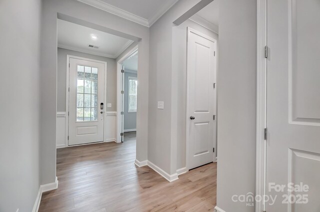 9934 Cask Way, Huntersville, NC 28078 - foyer with crown molding and light wood-style flooring