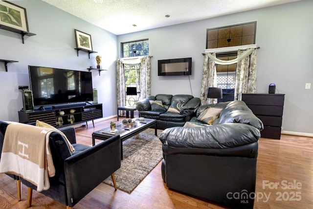 2936 Walsingham Ct, Matthews, NC 28105 - living room featuring wood finished floors and a textured ceiling
