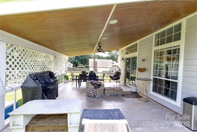 2936 Walsingham Ct, Matthews, NC 28105 - view of patio / terrace featuring outdoor dining space, grilling area, and ceiling fan
