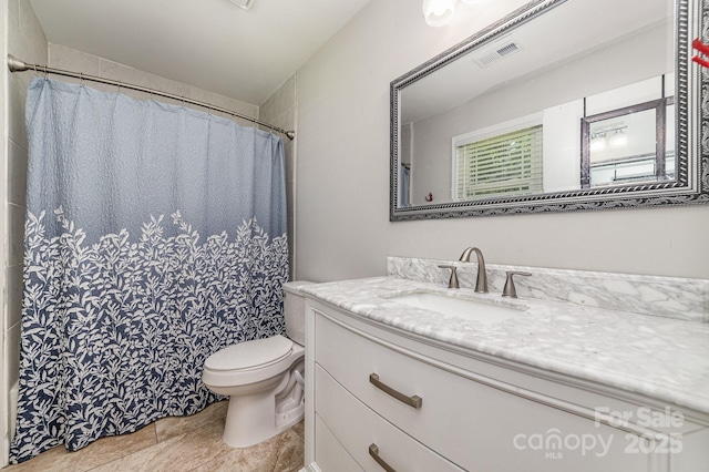 1632 Charles Raper Jonas Hwy, Mount Holly, NC 28120 - full bathroom featuring vanity, toilet, curtained shower, and tile patterned flooring