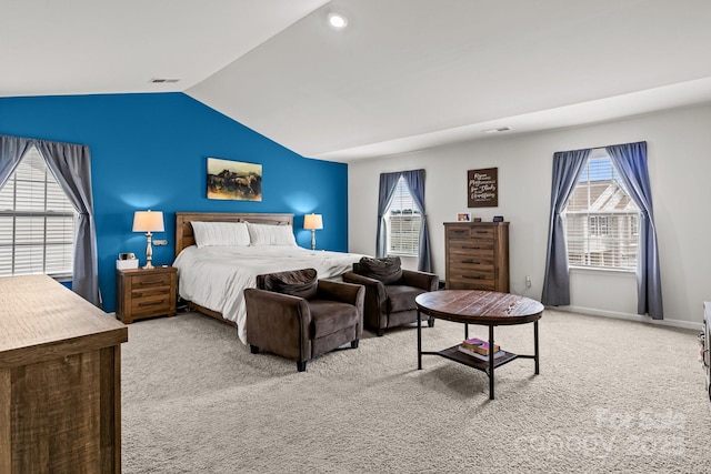 7172 Teague Dr, Gastonia, NC 28056 - bedroom featuring light carpet and vaulted ceiling