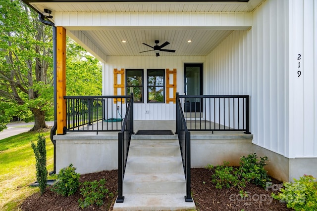 219 Grayson St, Sparta, NC 28675 - doorway to property featuring a ceiling fan and a porch