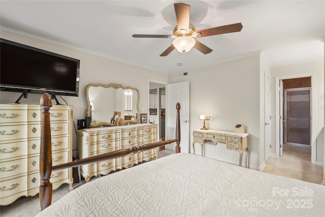 7329 Winery Ln, Charlotte, NC 28227 - bedroom with ornamental molding and a ceiling fan
