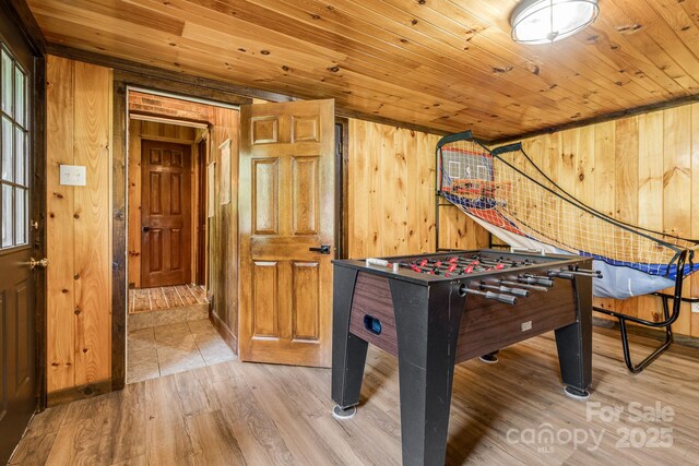 6541 Grassy Branch Rd, Bryson City, NC 28713 - playroom with wooden walls, wood finished floors, and wood ceiling