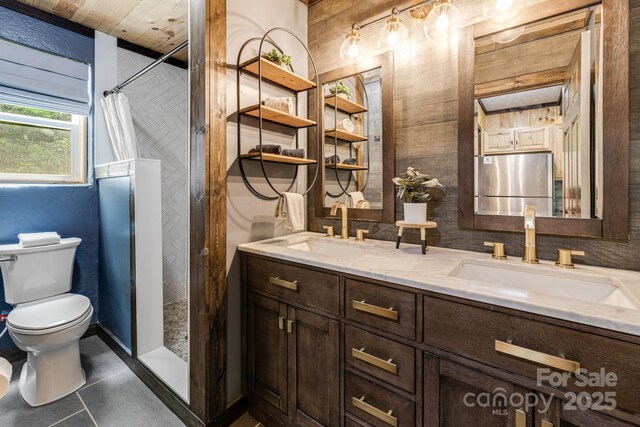 6541 Grassy Branch Rd, Bryson City, NC 28713 - bathroom with double vanity and a shower with curtain