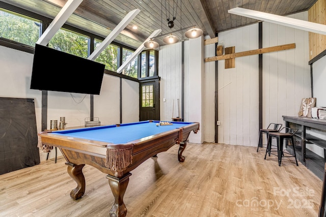 6541 Grassy Branch Rd, Bryson City, NC 28713 - game room featuring billiards table, wooden ceiling, wood finished floors, and wooden walls