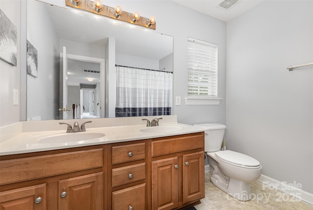 9814 Tompkins Ln, Waxhaw, NC 28173 - bathroom with double vanity, toilet, and tile patterned floors
