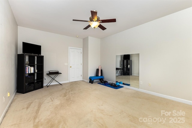 9814 Tompkins Ln, Waxhaw, NC 28173 - workout room with a ceiling fan and carpet