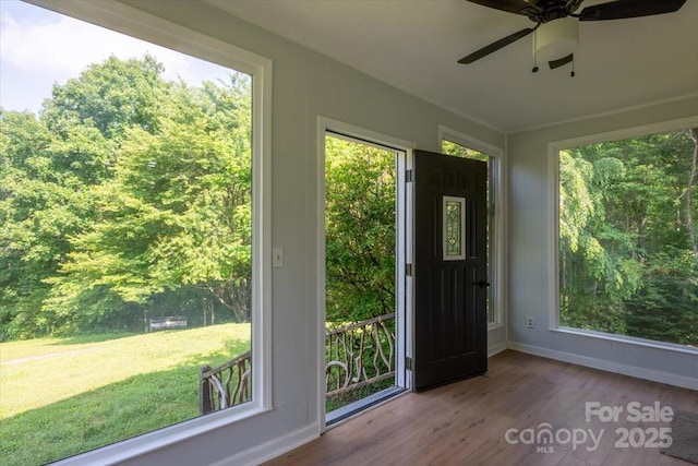 825 Pole Miller Ext, Brevard, NC 28712 - foyer entrance featuring wood finished floors, baseboards, and ceiling fan