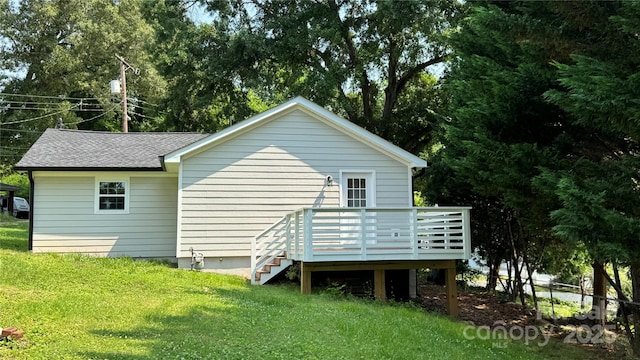 148 Forest Heights Dr, Mcadenville, NC 28101 - back of property featuring a yard, a wooden deck, and a shingled roof