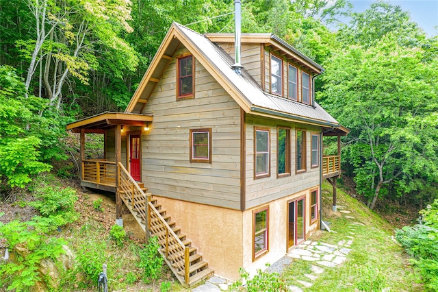 1146 Thomas Branch Rd, Marshall, NC 28753 - chalet / cabin featuring stairway and metal roof